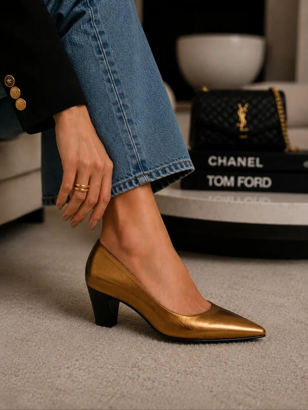 NWOT BOTTEGA by Bottega Veneta Metallic Mid-Heel Pumps-Bronze